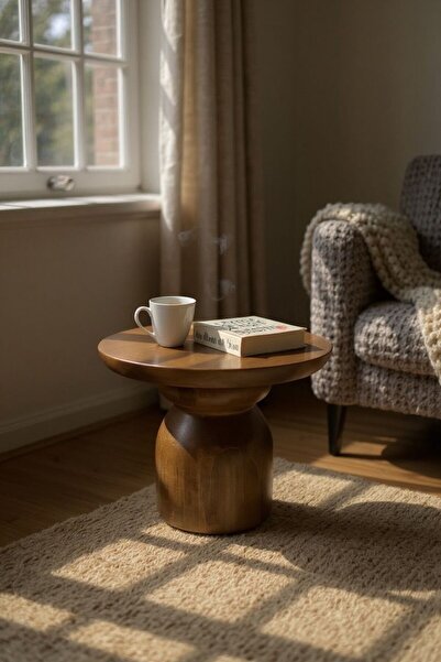 Nova Dizayn Doğal Ahşap Özel Parlak vernikli Yan Sehpa