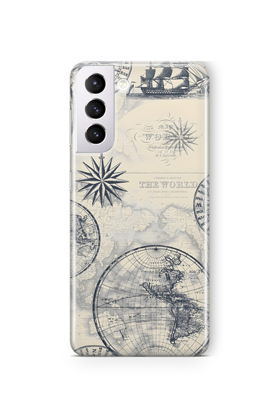 FLAMENKO حافظة هاتف شفافة لهاتف سامسونج جالاكسي S22 مع نقش خريطة العالم والبوصلة