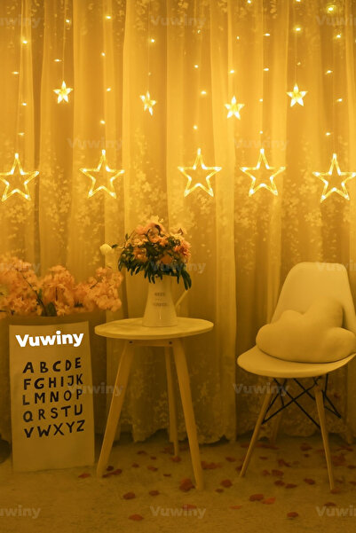 150 Led Işıklı 8 Modlu Gün Işığı Dekoratif Saçaklı Yıldızlı Perde Led