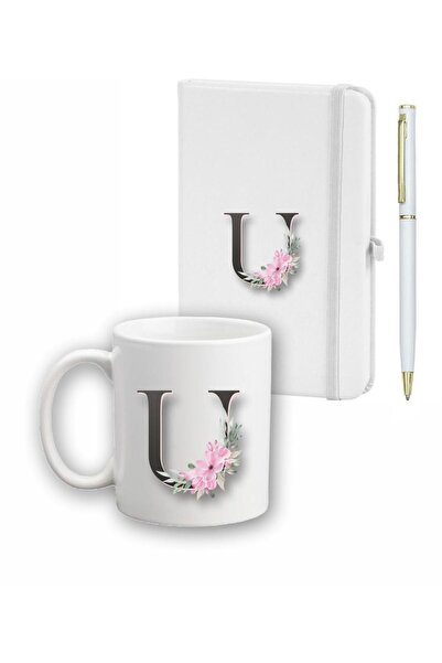 LİNOVERA Flower Pattern Agenda, Mug and Pen Set