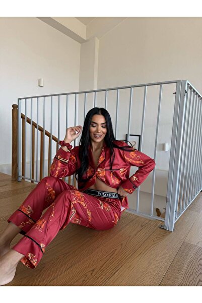 Polo Ralph Lauren Women's satin pajamas with Printed - burgundy, 2-piece set