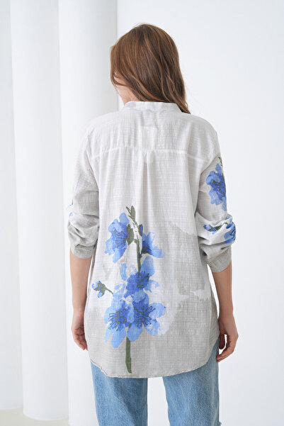 MAMAYAGA Cămașă din bumbac cu mânecă lungă, elegantă, cu model, confortabilă, din in italiană, potrivită pentru femei în îmbrăcăminte islamică