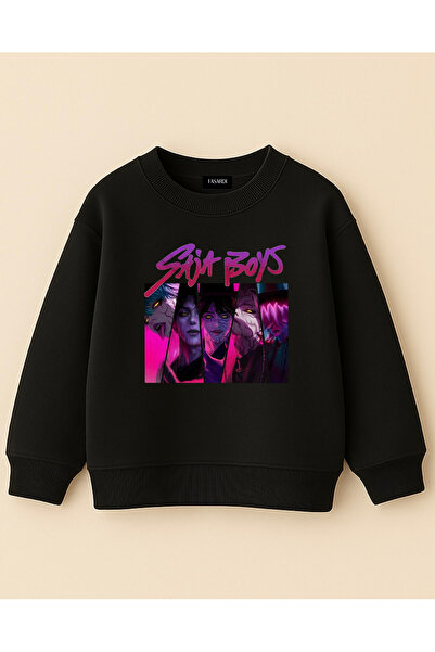fasardi Kpop Demon Hunters Saja Boys Printed Oversized Unisex Children's Sweatshirt Without Sharandon Long Sleeve