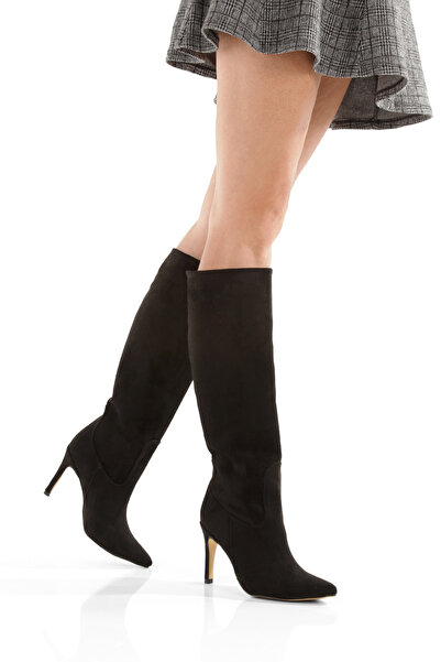 LUVETTO Μαύρες μπότες με μυτερή μύτη Σουέτ 9 εκ. με λεπτό τακούνι και ίσια εφ...