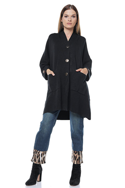 Jolenttine Jachetă supradimensionată cu nasturi aurii, neagră