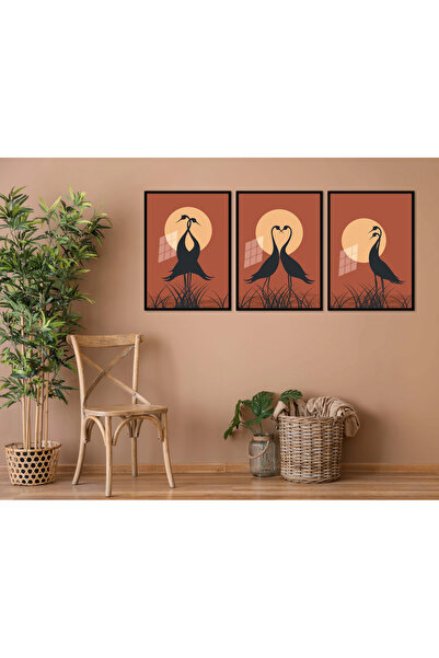 bestablo Set de pictură pe lemn cu păsări îndrăgostite, 3 bucăți