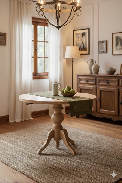 Alaylı Mobilya Yuvarlak Ahşap Baba Ayak Masa - Açılır Yemek Masası - Ceviz Re...