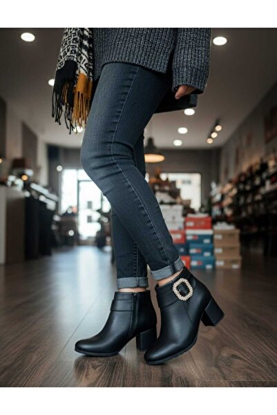 Efe Kalın Topuklu Kadın Bot Topuk Yükseklik 5 Cm Dar Kalıp