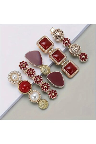 Accessories Hei Red Floral Patterned Daily Use 4-Piece Women's Hair Accessory Hairpin Set