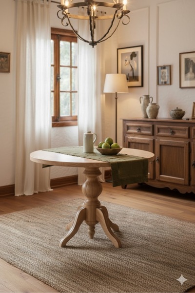 Alaylı Mobilya Madalyon Ahşap Masa Sandalye Takımı - Hazeranlı Madalyon Sandalye - Açılır Baba Ayak Yemek Masası