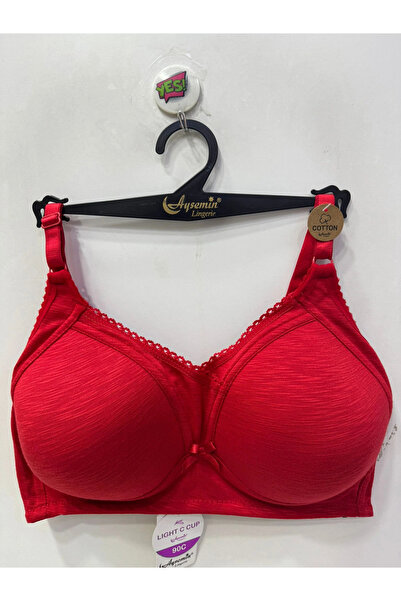 NERGIZ Women's Underwire-Free Unsupported Cotton Shaping / Sculpting Red Bra