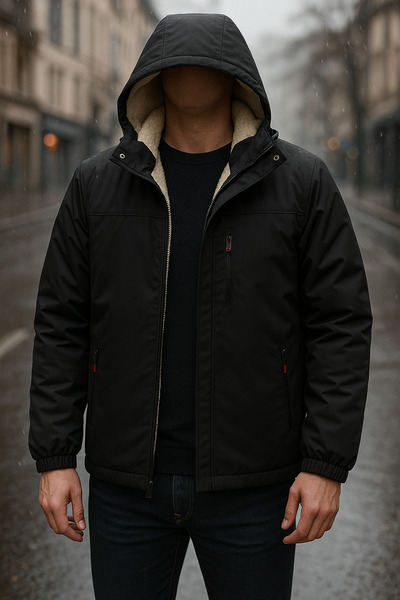 FASHION Men's Detachable Hooded Waterproof Men's Coat Jacket with Fur Inside