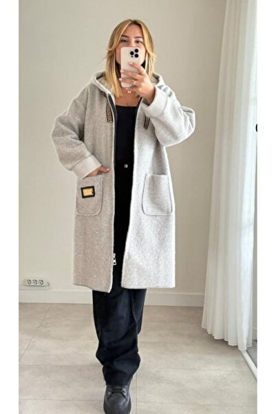 REDMİNA fashion Gold Detaylı Uzun Kapüşonlu Mont