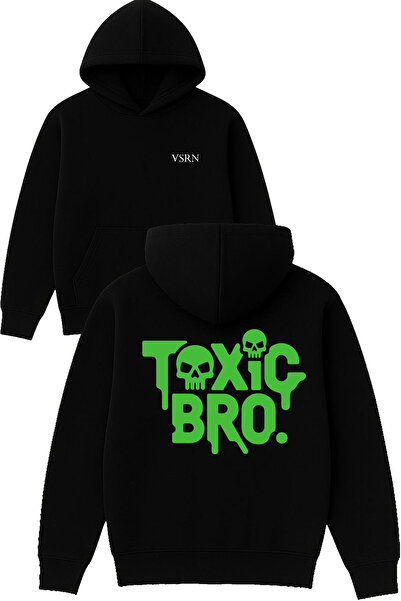 VSRN سترة توكسيك برو ديزاين مطبوع قصة فضفاضة سوداء بغطاء رأس