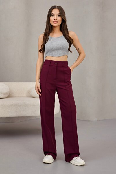 alanora Women's High Waist Lycra Wide Leg Striped Comfortable Cut Trousers