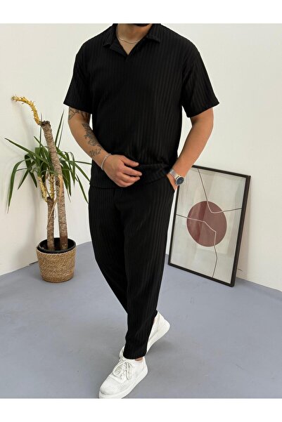 Combineman35 Men's Lycra Twill Ottoman Fabric Polo Collar Tshirt-Pants Set of 2