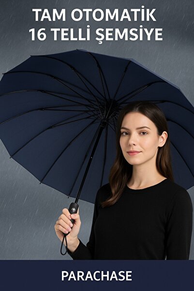 Bosile 16 Telli Tam Otomatik Şemsiye – R Siyah & Lacivert Renk, Özel Kılıf ve...