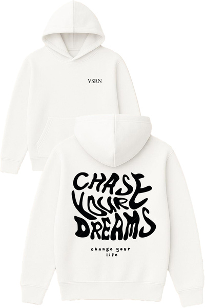 VSRN قم بتعويض أحلامك تصميم مطبوع قصة فضفاضة سويت شيرت أبيض بغطاء رأس