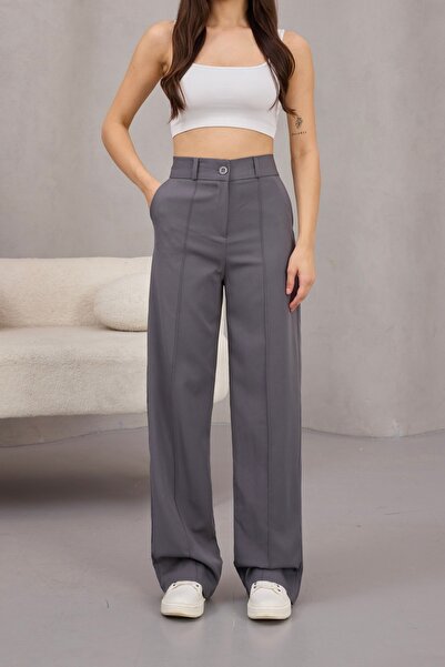 alanora Women's High Waist Lycra Wide Leg Striped Comfortable Cut Trousers