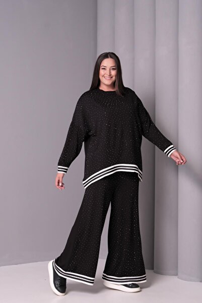 Ebsumu Kadın Büyük Beden Punto Taşlı Salaş Eşofman Takımı