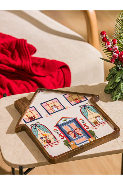 LC Waikiki Lcw Home Brown House-Looking Wooden Presentation Board 24 cm