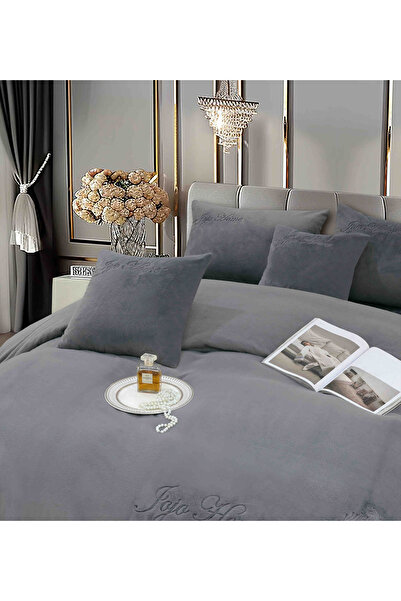 JOJO HOME Cocolino bedding set, faux rabbit fur, with elastic, 6 pieces, 180x200cm, Dark Grey