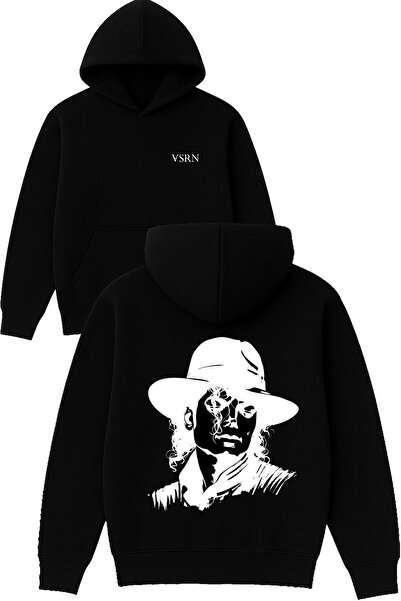 VSRN ميتشيل ديزاين مطبوع قصة فضفاضة سويت شيرت أسود بغطاء رأس