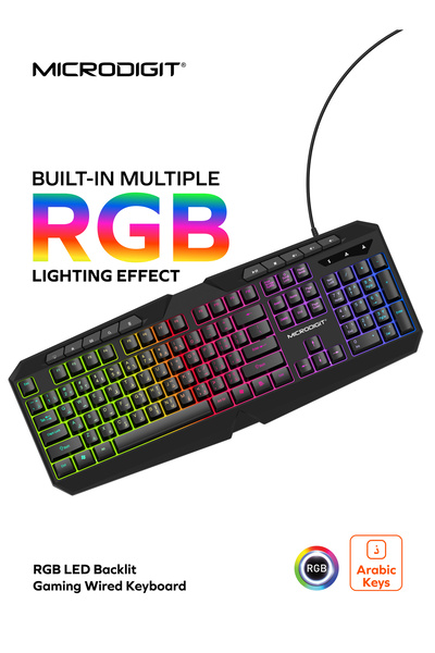 Microdigit مجموعة ألعاب Raider Series 4 في 1 السلكية، لوحة مفاتيح، ماوس، سماعة رأس، ولوحة ماوس