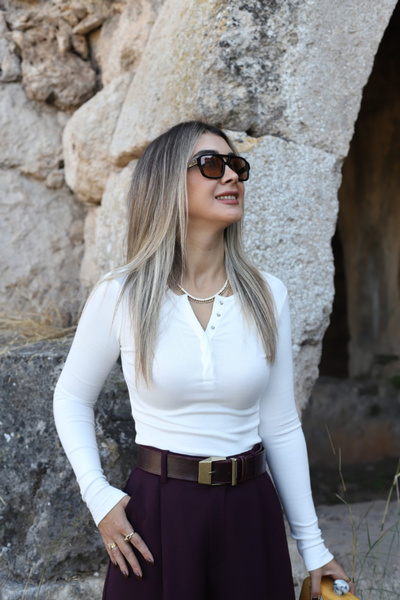 bytugcekaya White Blouse with Snap Buttons on the Front