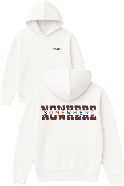 VSRN سترة رياضية بيضاء من تصميم مطبوع قصة فضفاضة بغطاء رأس