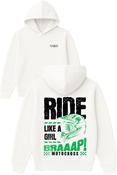 VSRN ريديكروس جيرل ديزاين مطبوع قصة فضفاضة سويت شيرت أبيض بغطاء رأس