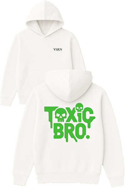 VSRN toxic bro Φούτερ με στάμπα σχεδίου, υπερμεγέθη, λευκό, με κουκούλα