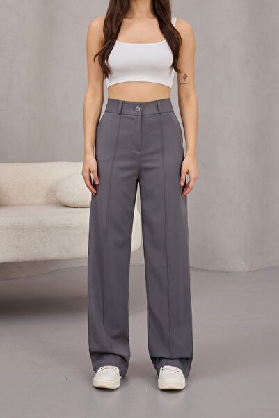 alanora Women's High Waist Lycra Wide Leg Striped Comfortable Cut Trousers