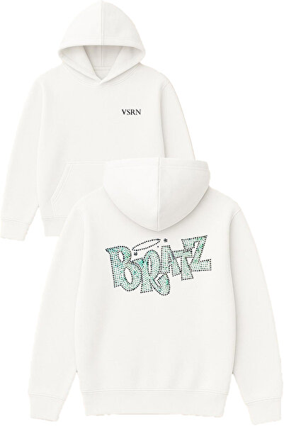 VSRN براتز جرين ديزاين مطبوع قصة فضفاضة سويت شيرت أبيض بغطاء رأس