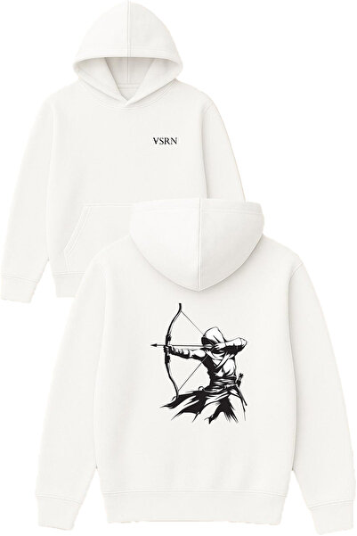 VSRN Sweatshirt alb supradimensionat cu glugă, imprimat cu design Archer Man ...