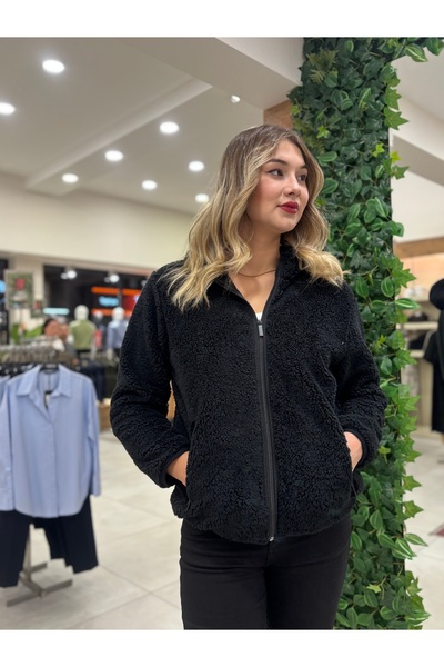 dörtelle Women's Soft Textured, Front Zipper, Pocketed, Hooded Plush Coat