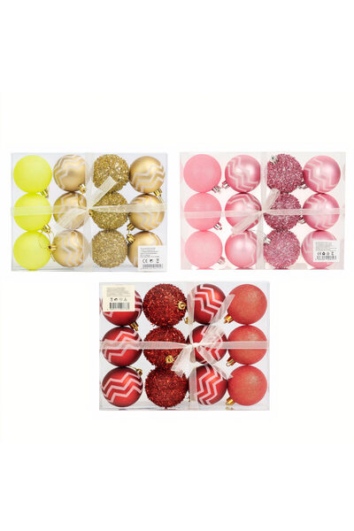 Issa Christmas Baubles 12/set with Glitter 6cm, pink color set