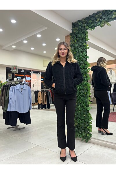 dörtelle Women's Soft Textured, Front Zipper, Pocketed, Hooded Plush Coat