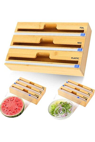 fulina 3 in 1 Wrapping Paper Dispenser, Bamboo Roll Organizer, Wall Mount Bracket, Wood Colour