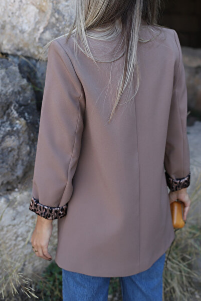 bytugcekaya Блейзър с камилски леопардов подплат и шалов яка