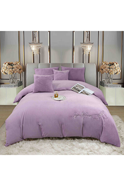 JOJO HOME Cocolino bedding set, faux rabbit fur, with elastic, 6 pieces, 180x200cm, Purple