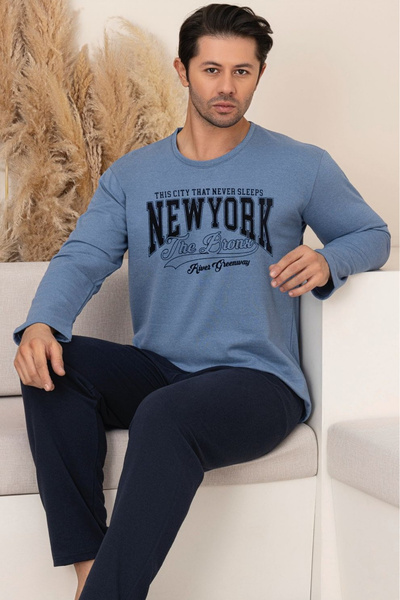 Farya Home Βαμβακερό Χοντρό Χειμερινό Σετ Πιτζάμες Ανδρικό Πλεκτό επένδυση fleece Κλωστών