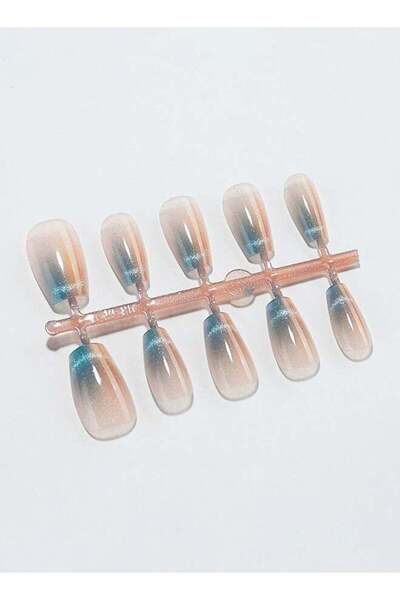 Arabest 10 قطع أظافر ملونة على شكل عين القطة من الدوبامين قصيرة على شكل حرف T، مقاس صغير، أزرق بحري للنساء