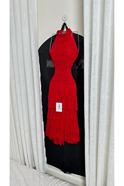 Onila فستان ايهام احمر ناعم باربي انيق