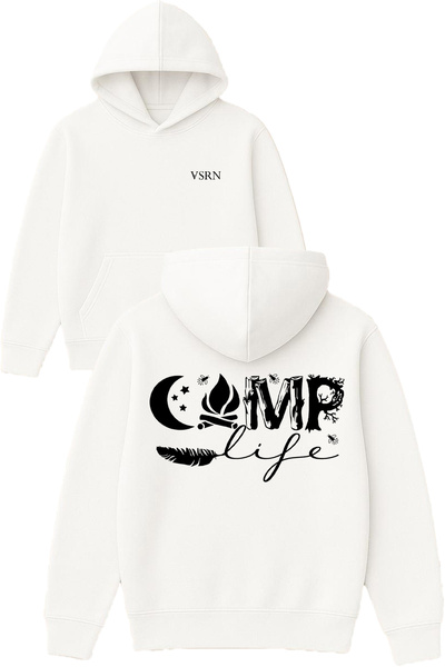 VSRN Суичър с качулка, овърсайз, бял, с щампа  "camp life "
