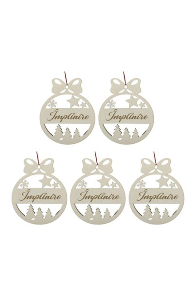 T&M Personalizare Set de 5 globuri - Implinire - rotunde, gravate, albe, 8 cm...