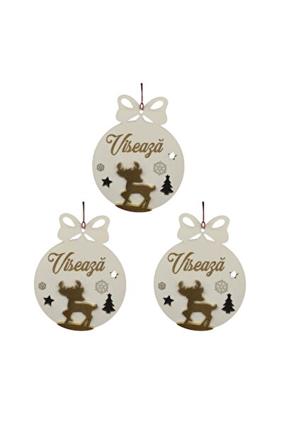 T&M Personalizare Set de 3 globuri - 'Viseaza' - cerb rotund, gravat, alb, di...