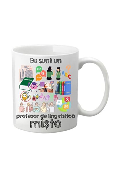 OEM Cană personalizată - Sunt un profesor de lingvistică cool, albă, 330 ml