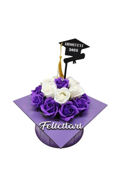 T&M Personalizare Aranjament toca absolvire - cu topper, decorat cu flori de ...