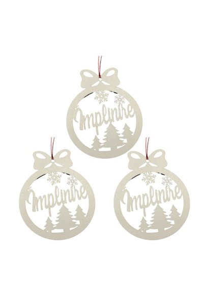 T&M Personalizare Set de 3 globuri „Implinire” - rotunde, albe, diametru 8 cm...